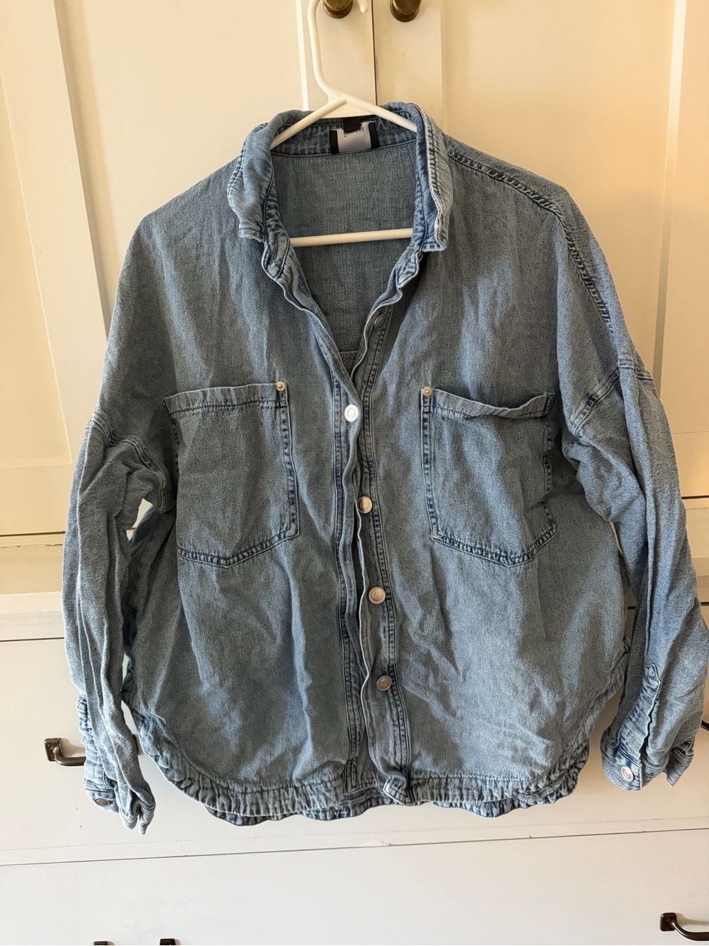 Lumiere Light Blue Oversized Denim Jacket with Front Pockets